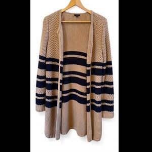 Talbots Wmns Tan/Black Chunky Pique Stripe Open Front Cardigan MP Petite Sweater